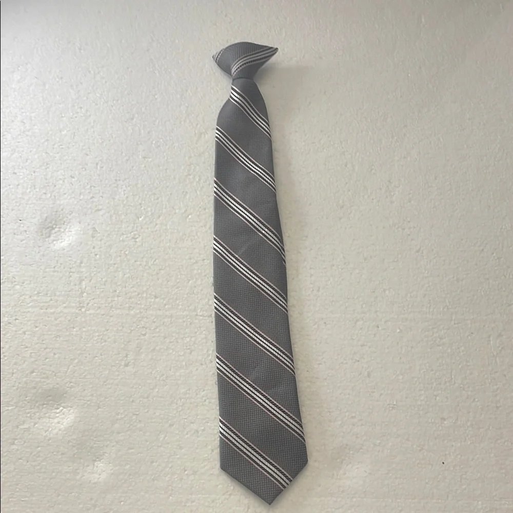 Y2K Dupont Teflon Gray white pink Stripe boys clip on Tie ready to wear no tying